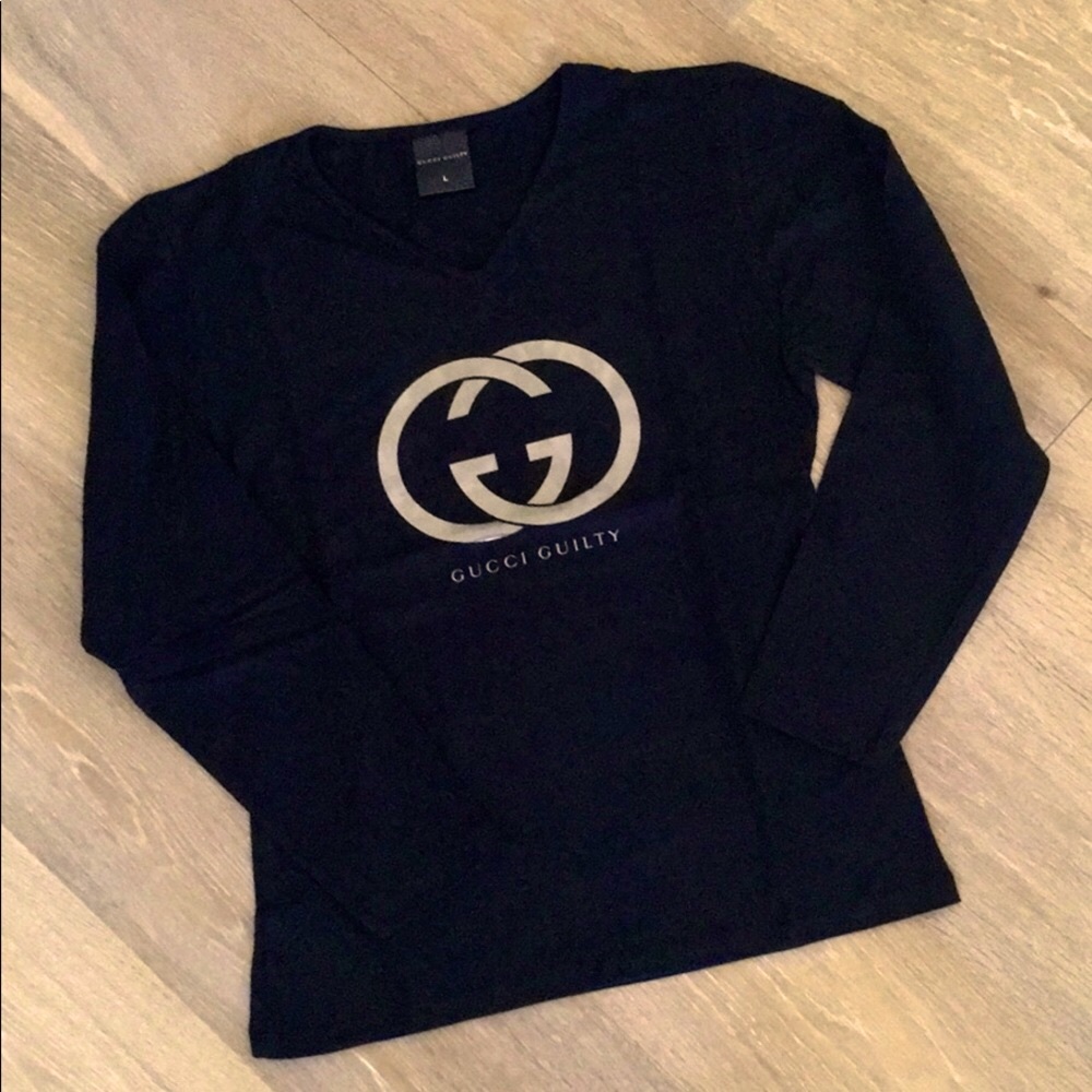 ❣️New Large Black Silver Gucci Guilty T Shirt Women. Long sleeve. V neck.